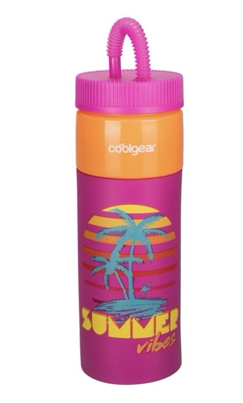 Cool Gear 24 oz Plastic Retro Foam Grip Water Bottle Pink Summer Vibes